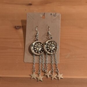 Sun and Star Dangle Earrings in Gold and Silver